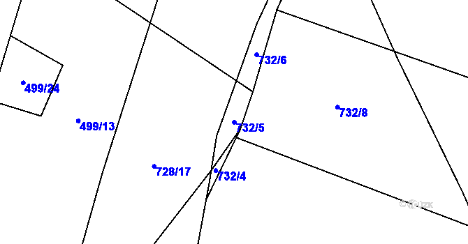 Parcela st. 732/5 v KÚ Kleneč, Katastrální mapa