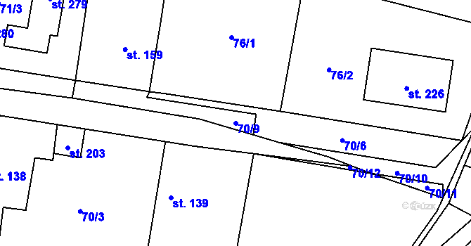 Parcela st. 70/9 v KÚ Kleneč, Katastrální mapa