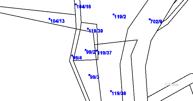 Parcela st. 119/37 v KÚ Kleneč, Katastrální mapa