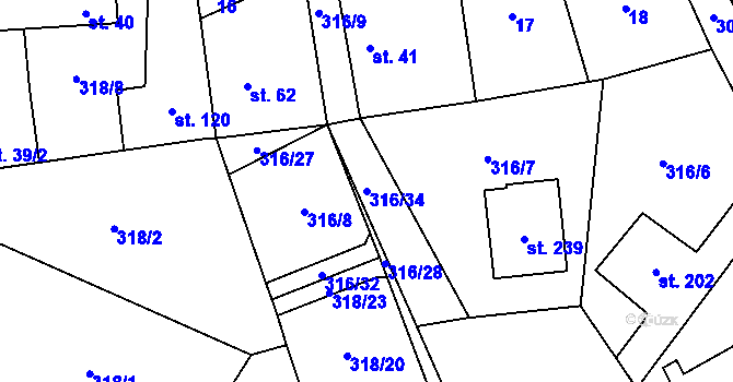 Parcela st. 316/34 v KÚ Kleneč, Katastrální mapa