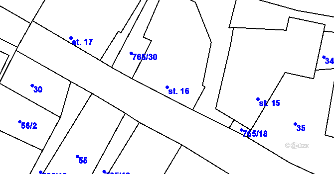 Parcela st. 16 v KÚ Klenov, Katastrální mapa