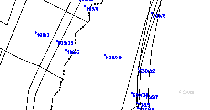 Parcela st. 630/29 v KÚ Klenov, Katastrální mapa