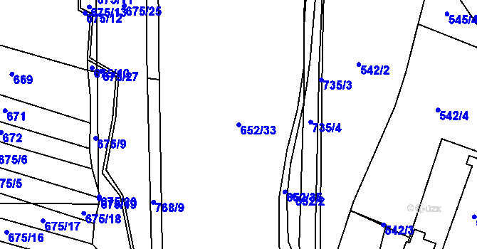 Parcela st. 652/33 v KÚ Klenov, Katastrální mapa
