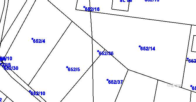 Parcela st. 652/36 v KÚ Klenov, Katastrální mapa