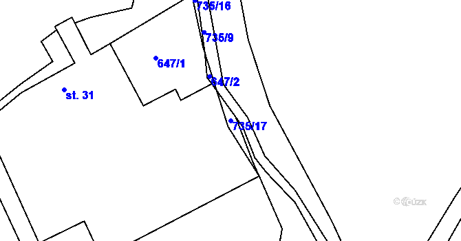 Parcela st. 735/17 v KÚ Klenov, Katastrální mapa