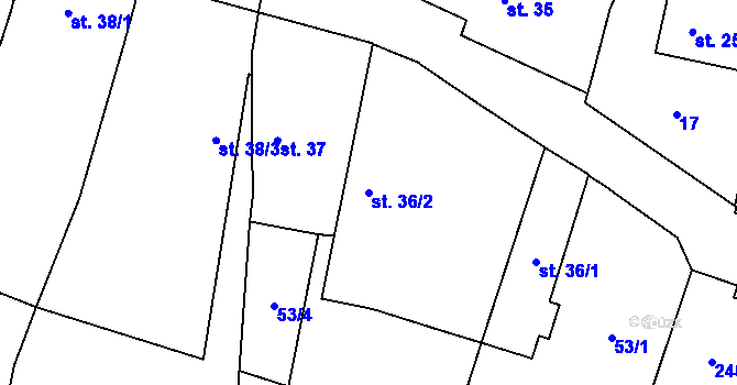 Parcela st. 36/2 v KÚ Klenovice u Soběslavi, Katastrální mapa