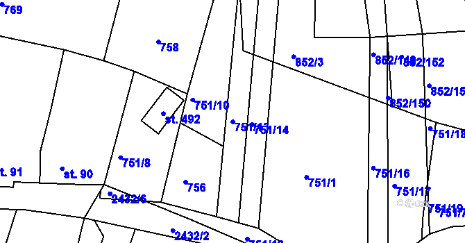 Parcela st. 751/13 v KÚ Klenovice u Soběslavi, Katastrální mapa