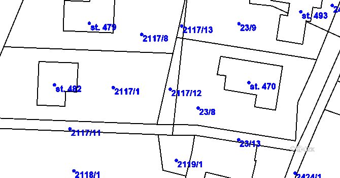 Parcela st. 2117/12 v KÚ Klenovice u Soběslavi, Katastrální mapa