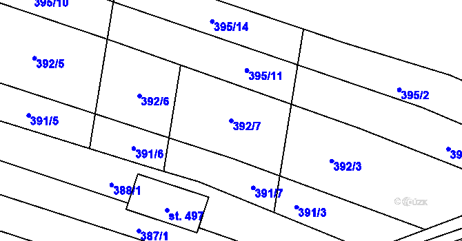 Parcela st. 392/7 v KÚ Klenovice u Soběslavi, Katastrální mapa