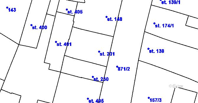 Parcela st. 231 v KÚ Klenovice na Hané, Katastrální mapa