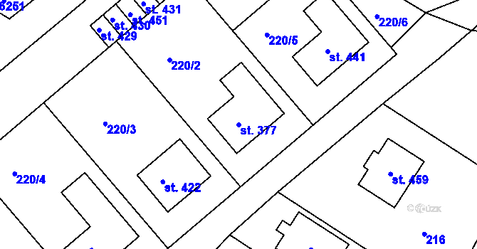 Parcela st. 377 v KÚ Klenovice na Hané, Katastrální mapa