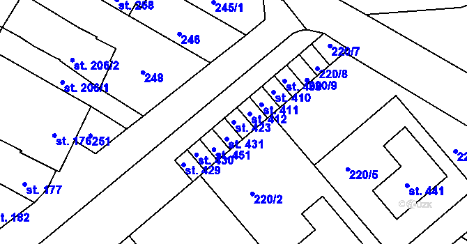 Parcela st. 423 v KÚ Klenovice na Hané, Katastrální mapa