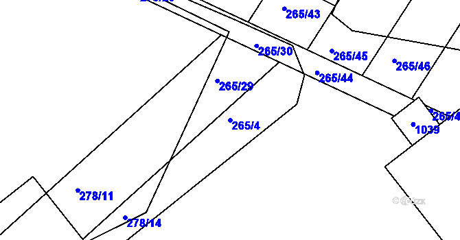 Parcela st. 265/4 v KÚ Klenovice na Hané, Katastrální mapa