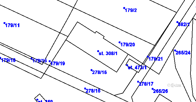 Parcela st. 308/1 v KÚ Klenovice na Hané, Katastrální mapa