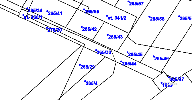 Parcela st. 265/30 v KÚ Klenovice na Hané, Katastrální mapa