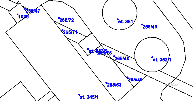 Parcela st. 265/75 v KÚ Klenovice na Hané, Katastrální mapa