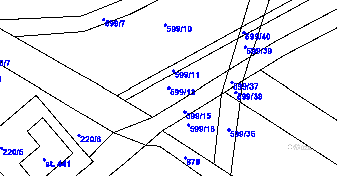 Parcela st. 599/13 v KÚ Klenovice na Hané, Katastrální mapa