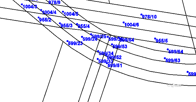 Parcela st. 599/34 v KÚ Klenovice na Hané, Katastrální mapa