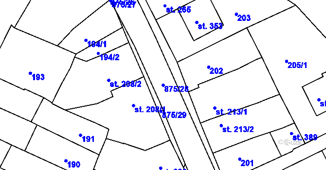 Parcela st. 875/28 v KÚ Klenovice na Hané, Katastrální mapa