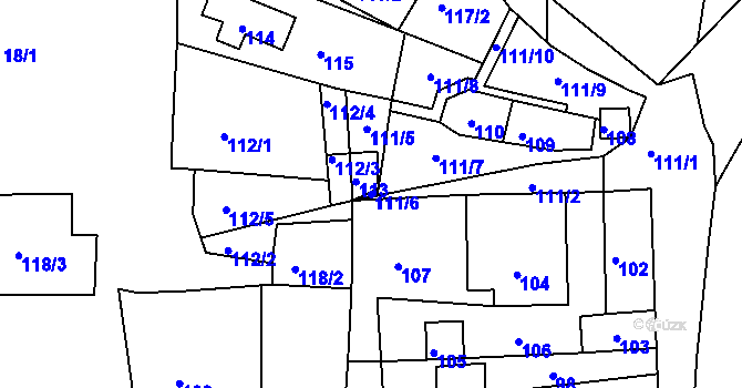 Parcela st. 111/6 v KÚ Klentnice, Katastrální mapa