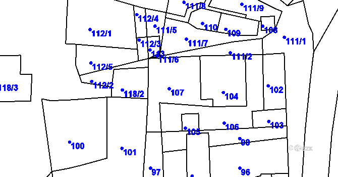 Parcela st. 107 v KÚ Klentnice, Katastrální mapa