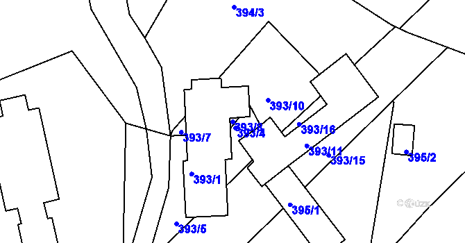 Parcela st. 393/8 v KÚ Klentnice, Katastrální mapa