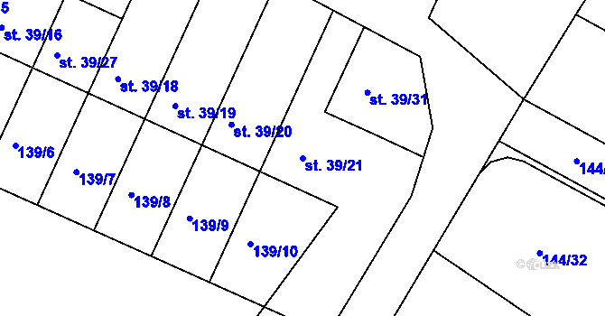 Parcela st. 39/21 v KÚ Klešice, Katastrální mapa