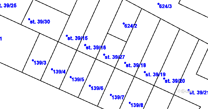 Parcela st. 39/27 v KÚ Klešice, Katastrální mapa