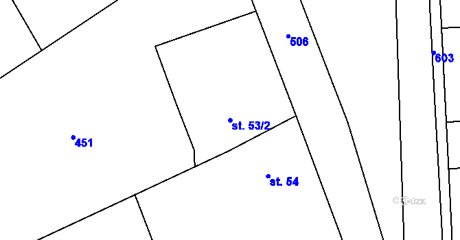 Parcela st. 53/2 v KÚ Klešice, Katastrální mapa