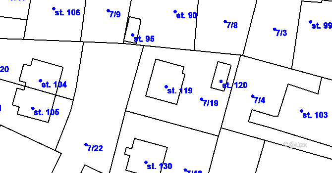 Parcela st. 119 v KÚ Klešice, Katastrální mapa