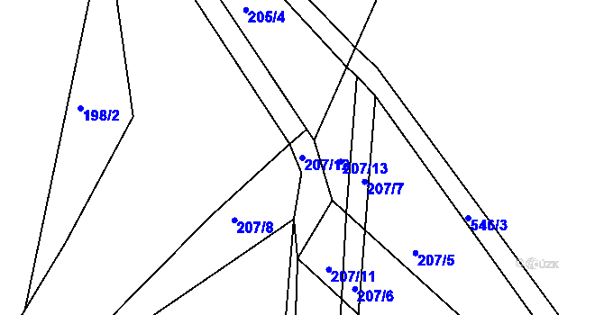 Parcela st. 207/12 v KÚ Klešice, Katastrální mapa
