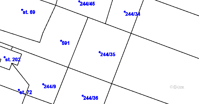 Parcela st. 244/35 v KÚ Klešice, Katastrální mapa