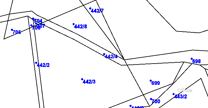 Parcela st. 442/4 v KÚ Klešice, Katastrální mapa