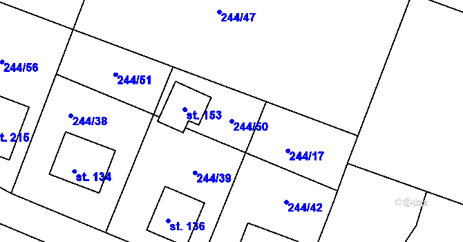 Parcela st. 244/50 v KÚ Klešice, Katastrální mapa