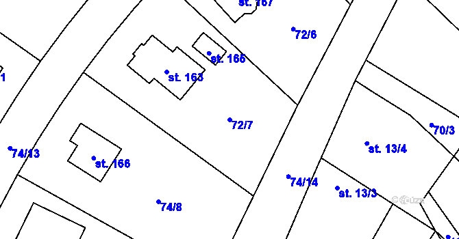 Parcela st. 72/7 v KÚ Klešice, Katastrální mapa