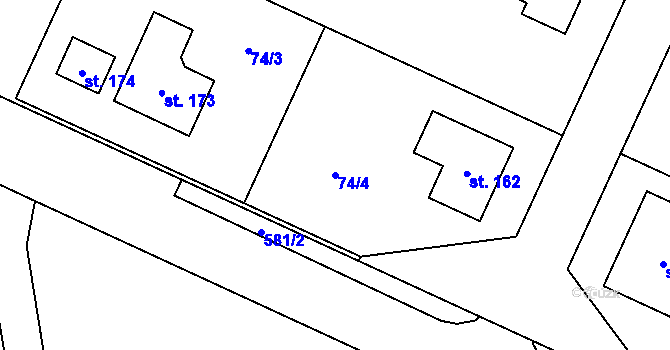Parcela st. 74/4 v KÚ Klešice, Katastrální mapa