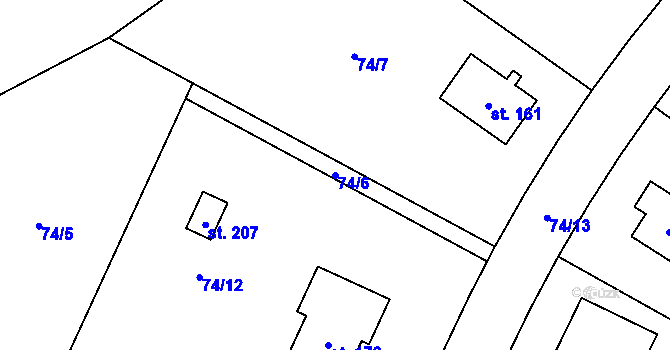 Parcela st. 74/6 v KÚ Klešice, Katastrální mapa