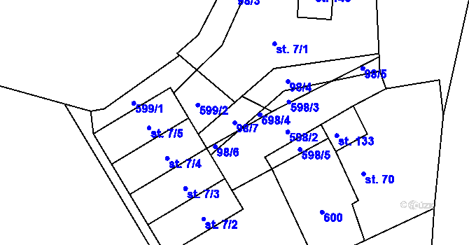 Parcela st. 98/7 v KÚ Klešice, Katastrální mapa