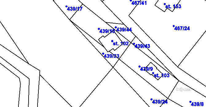 Parcela st. 439/23 v KÚ Kletečná u Humpolce, Katastrální mapa