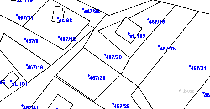 Parcela st. 467/20 v KÚ Kletečná u Humpolce, Katastrální mapa