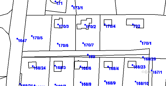 Parcela st. 170/7 v KÚ Kletné, Katastrální mapa