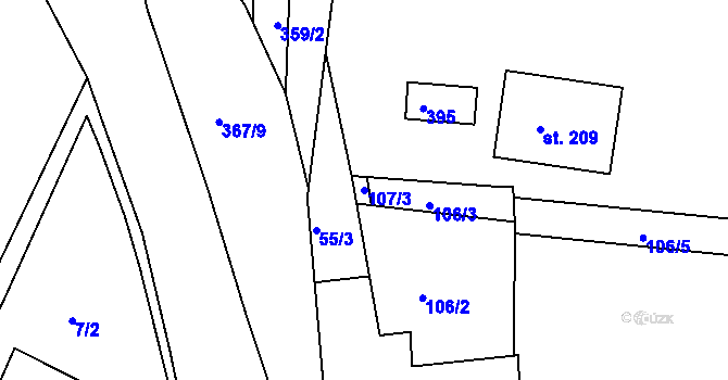 Parcela st. 107/3 v KÚ Klíčany, Katastrální mapa