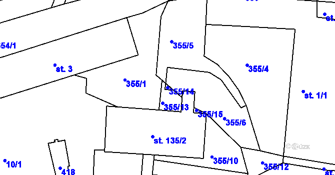 Parcela st. 355/14 v KÚ Klíčany, Katastrální mapa
