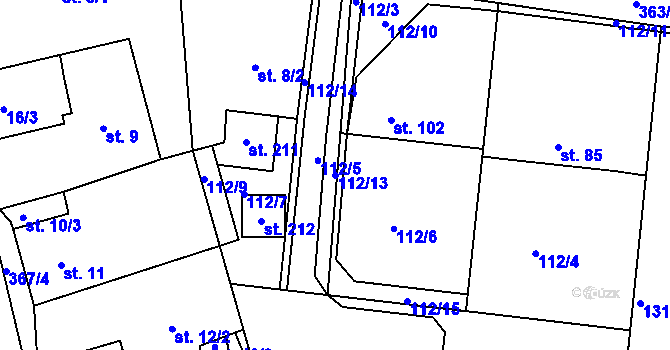 Parcela st. 112/13 v KÚ Klíčany, Katastrální mapa