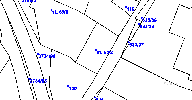 Parcela st. 53/2 v KÚ Klíčov u Mrákova, Katastrální mapa