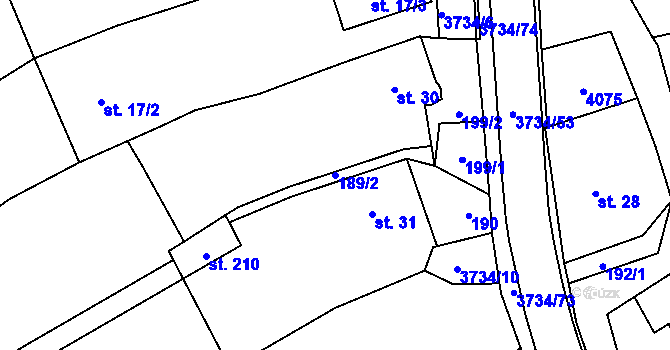Parcela st. 189/2 v KÚ Klíčov u Mrákova, Katastrální mapa