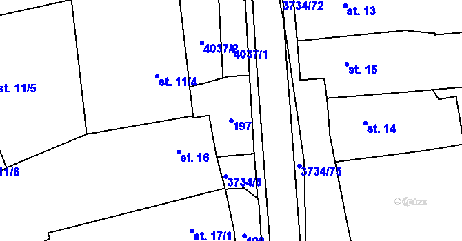 Parcela st. 197 v KÚ Klíčov u Mrákova, Katastrální mapa