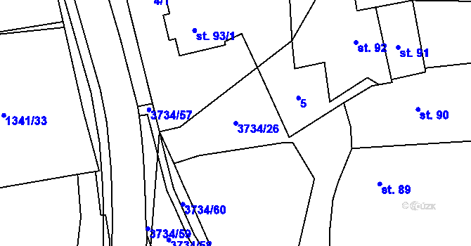 Parcela st. 3734/26 v KÚ Klíčov u Mrákova, Katastrální mapa