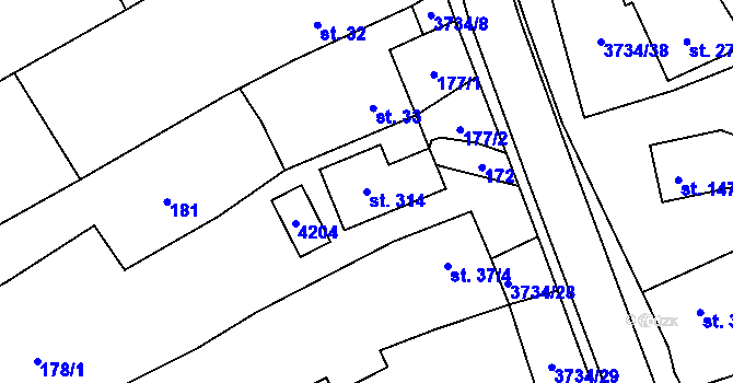 Parcela st. 314 v KÚ Klíčov u Mrákova, Katastrální mapa