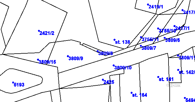 Parcela st. 3809/8 v KÚ Klíčov u Mrákova, Katastrální mapa
